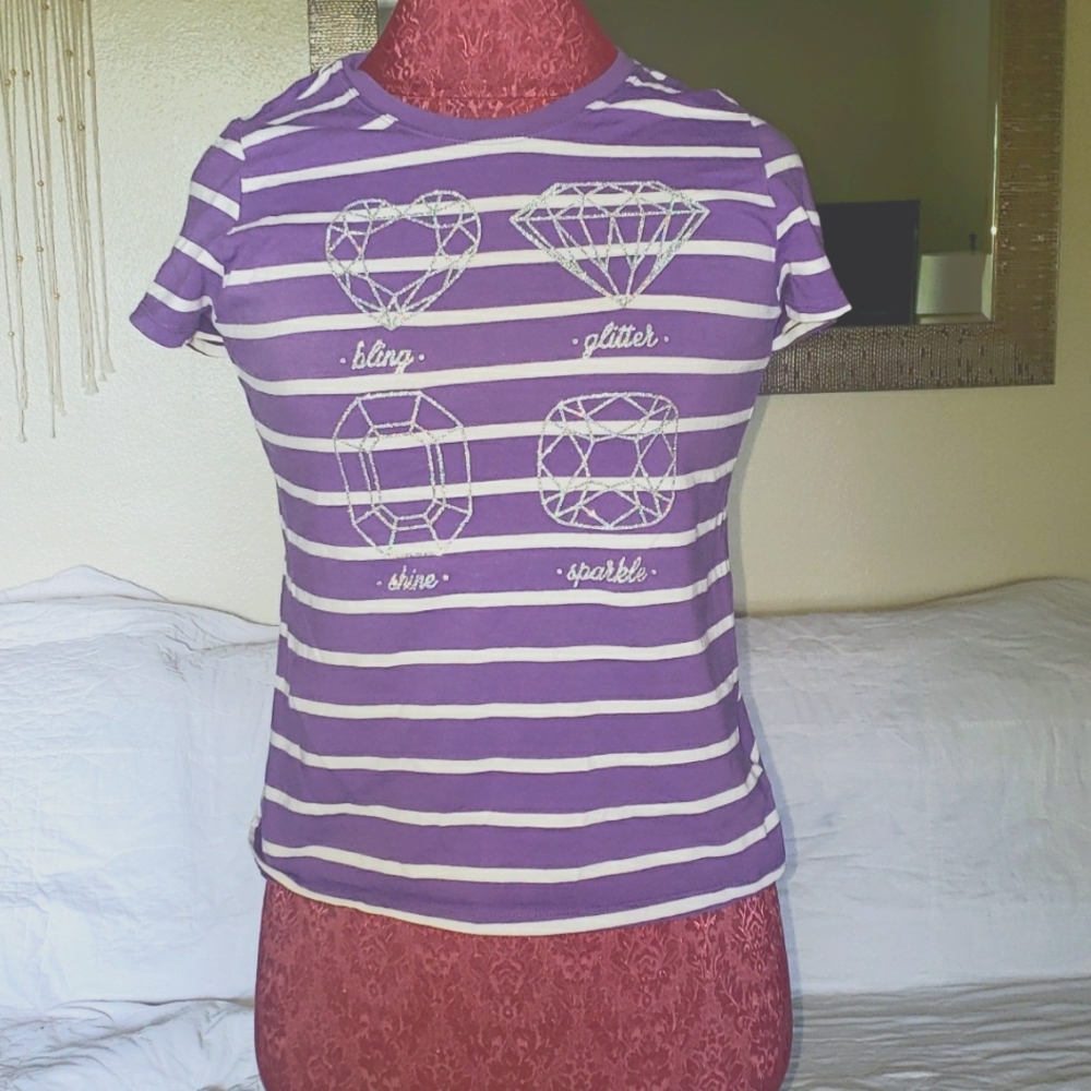 Purple and white stripes size xl (14/16) bling on front , Faded Glory